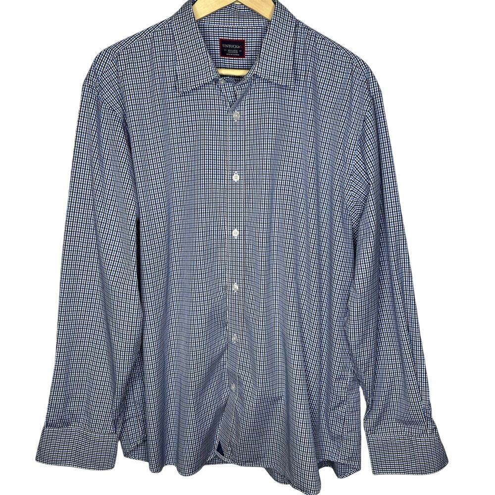 UNTUCKit Button Up Shirt XXL Mens Blue Plaid Long Sleeve Preppy Cotton Versatile